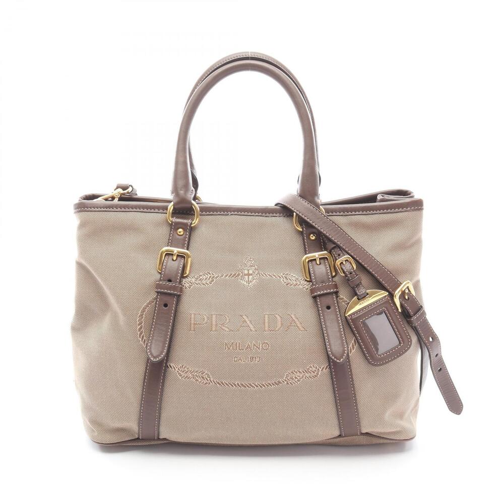 Prada JACQUARD Handbag canvas leather beige brown tones